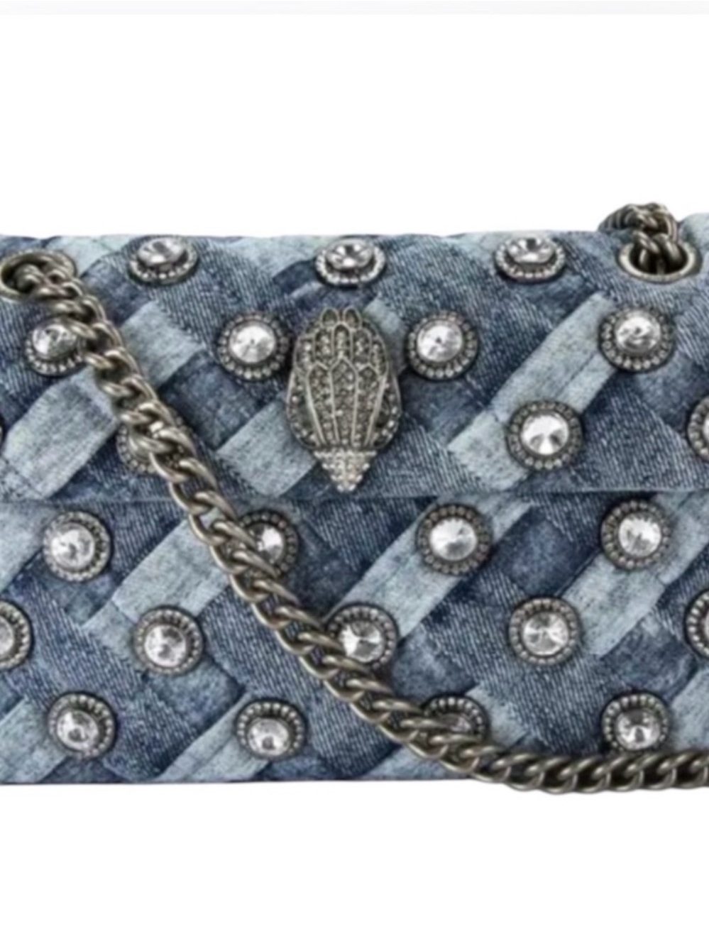 NWT Kurt Geiger Studded Quilted Denim Bag with Adjustable Chain Strap - 💙